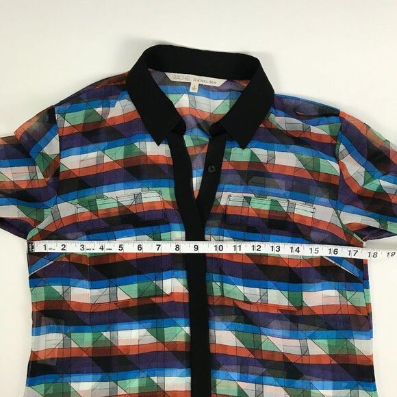 RACHEL Rachel Roy Button Down Blouse Women's Size 2 Roll Tab Geometric Pockets - Picture 5 of 9